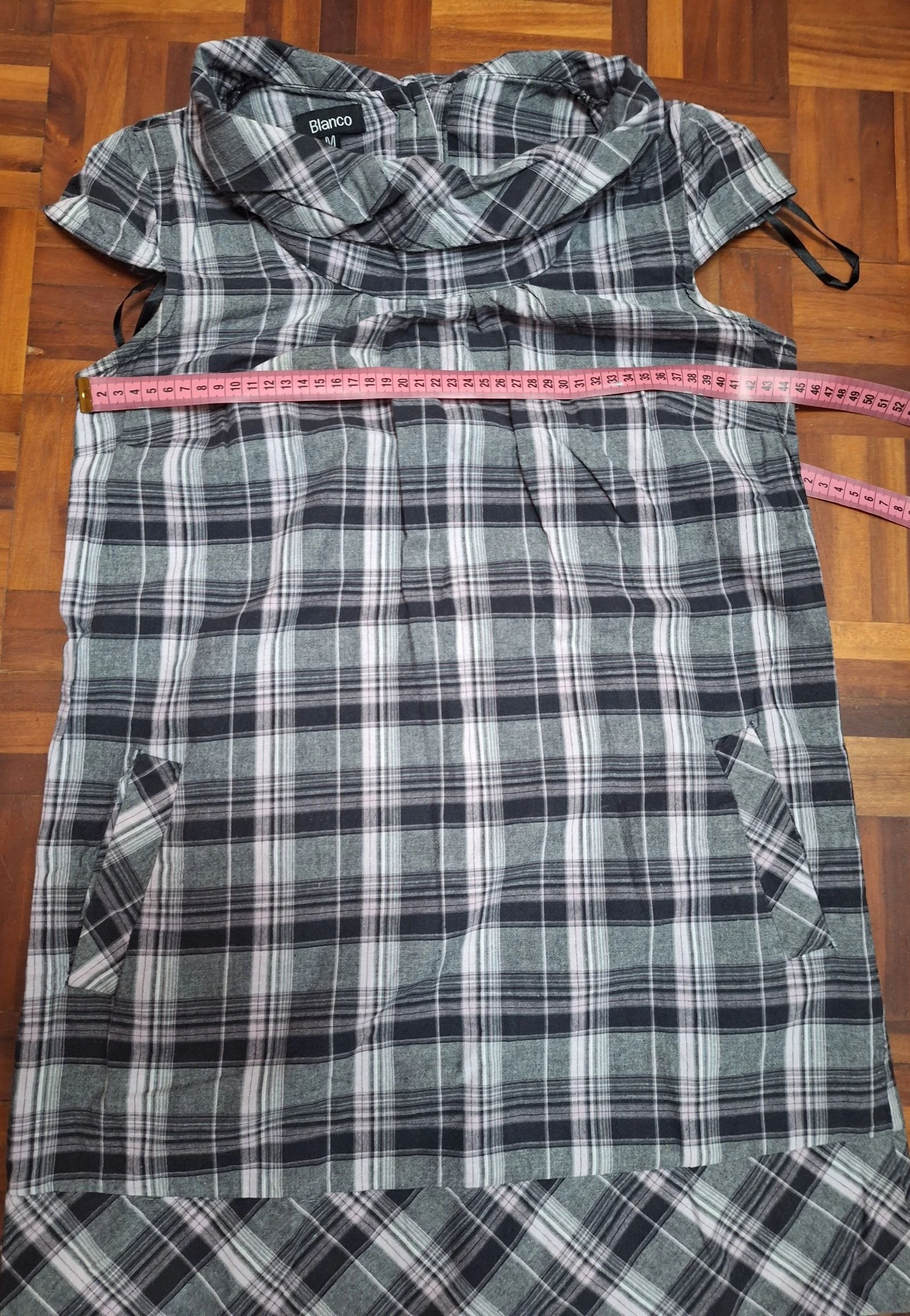 Y2K White Dress Size M 100% Cotton Plaid with Pockets – photo 7